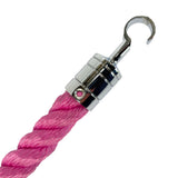 Pink rope with a silver metal hook on a white background