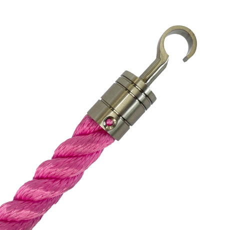Pink rope with a silver hook on a white background