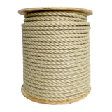 Spool of beige 12mm polyhemp rope on a reel with a white background