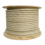 Spool of beige 14mm polyhemp rope on a reel with a white background