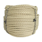 Coil of beige 16mm PolyHemp Rope with a white background