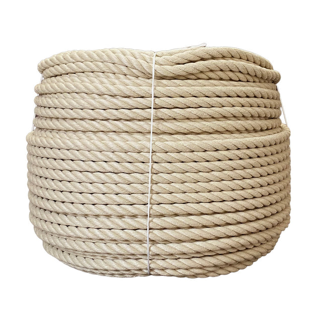 Coil of beige 18mm PolyHemp Rope with a white background