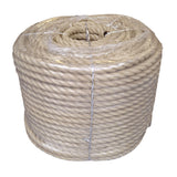 Clear wrapped coil of beige 28mm PolyHemp Rope with a white background