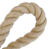 Close-up of a 28mm beige polyhemp rope in a loop with a white background
