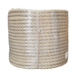Clear wrapped coil of beige 36mm PolyHemp Rope with a white background