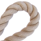 Close-up of a 36mm beige polyhemp rope in a loop with a white background