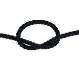 Black  polycotton rope with a knot on a white background