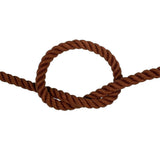Brown polycotton rope with a knot on a white background