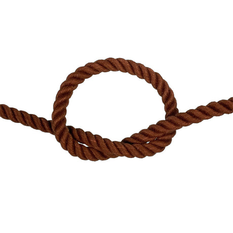 Brown polycotton rope with a knot on a white background