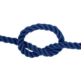 Navy blue  polycotton rope with a knot on a white background