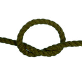 Olive green  polycotton rope with a knot on a white background