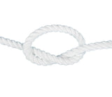 White polycotton rope in a knot on a white background
