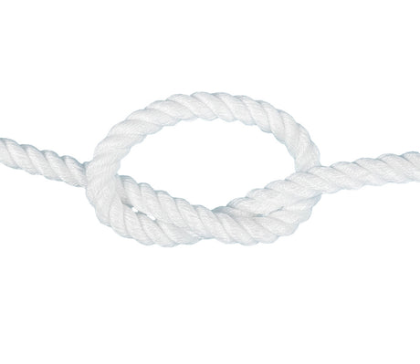 White polycotton rope in a knot on a white background