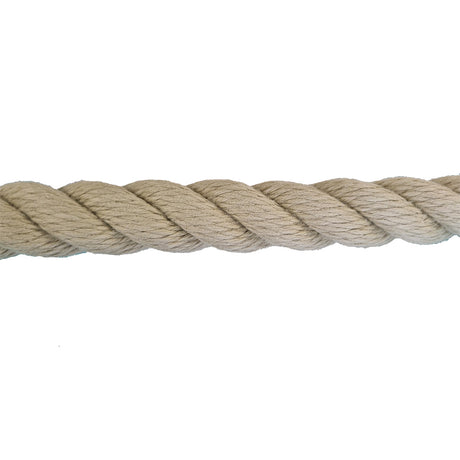 Close-up of beige 28mm polyhemp rope on a white background