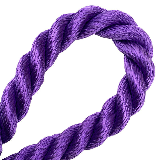 close-up of a purple rope in a loop on a white background