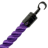 Purple rope with a black metal hook on a white background