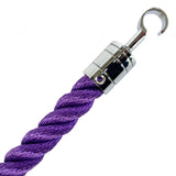 Purple rope with a silver metal hook on a white background