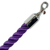 Purple rope with a silver metal clip on a white background