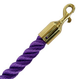 Purple rope with a brass hook on a white background