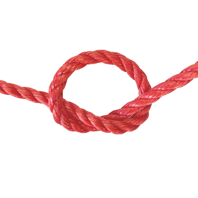 Red rope with a knot on a white background