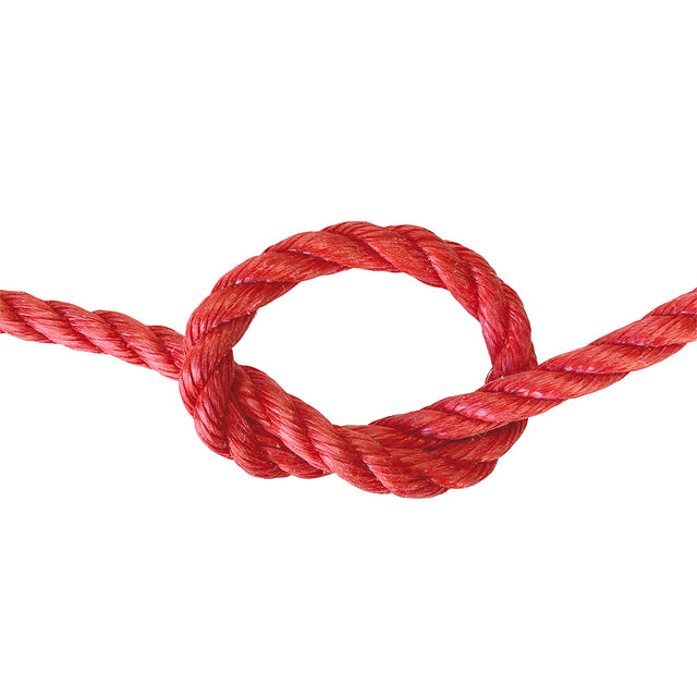 Red rope with a knot on a white background