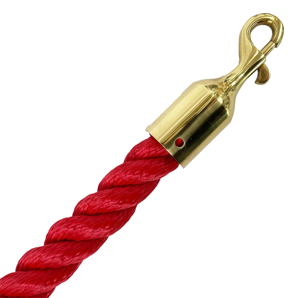 Red rope with a gold metal clip on a white background