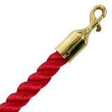 Red rope with a gold metal clip on a white background
