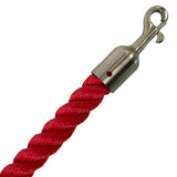Red rope with a metal hook on a white background