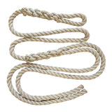 Coiled beige rope with splices on a white background