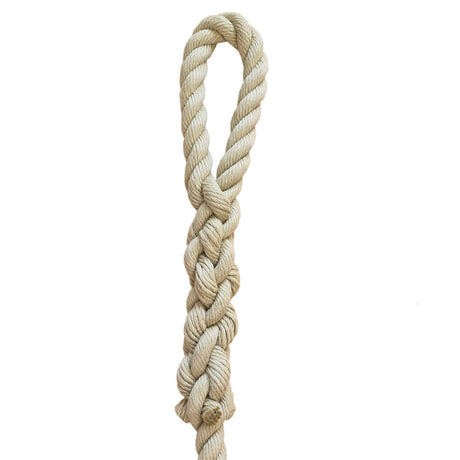 beige rope with an eye splice on a white background