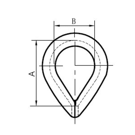 Black and white technical line drawing of a teardrop-shaped outline with dimension arrows labeled A and B on a plain white background.