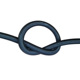 Black bungee cord with a knot on a white background