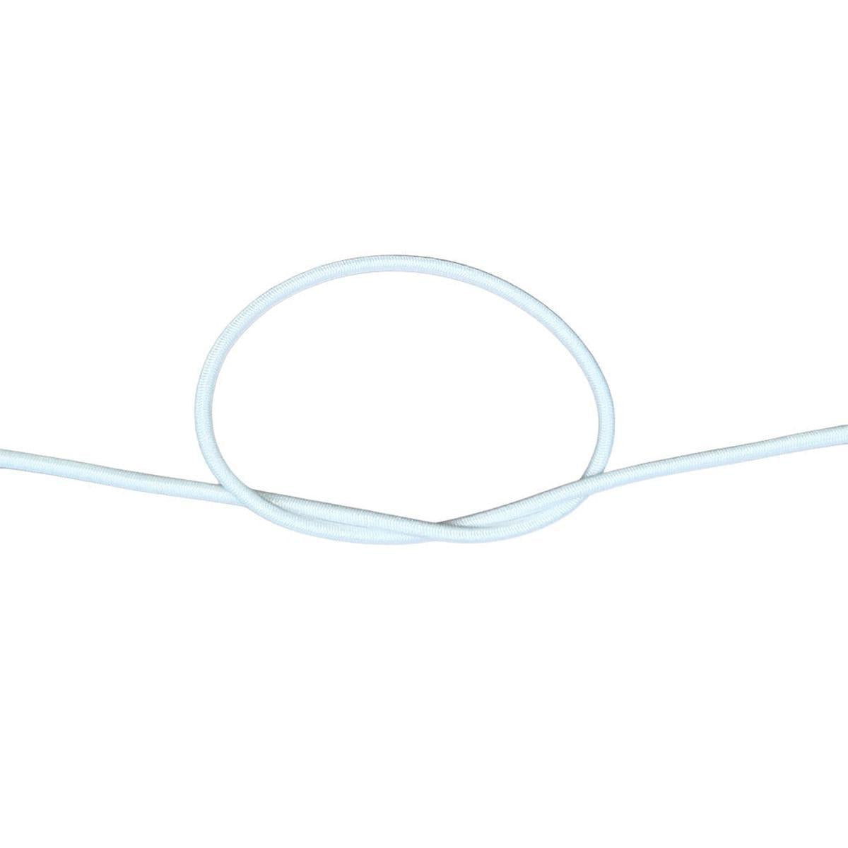 White bungee cord with a knot on a white background