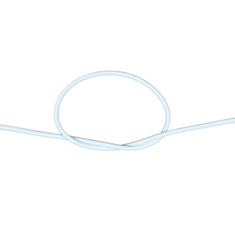 White bungee cord with a knot on a white background