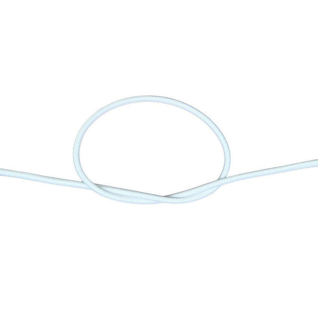 White bungee cord with a knot on a white background