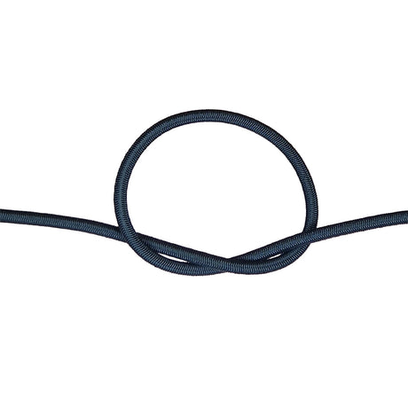 Black bungee cord with a knot on a white background