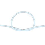 White bungee cord with a knot on a white background