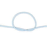 White with blue fleck bungee cord with a knot on a white background