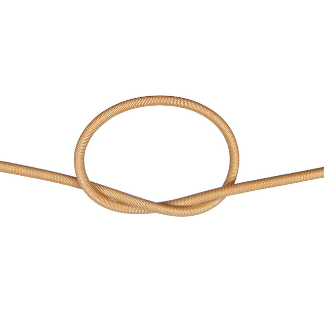 Beige bungee cord with a knot on a white background