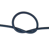 Black bungee cord with a knot on a white background