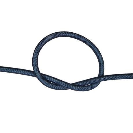 Black bungee cord with a knot on a white background