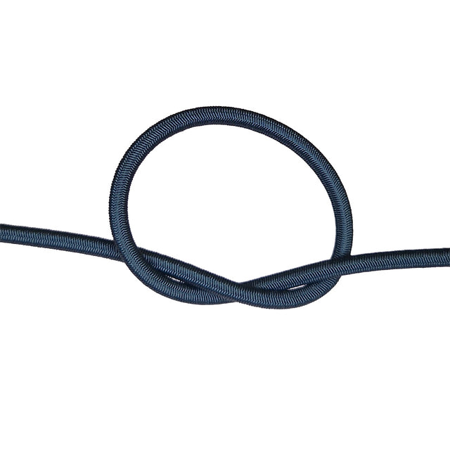 Black bungee cord with a knot on a white background