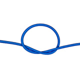 Blue bungee cord with a knot on a white background