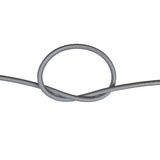 Grey bungee cord in a knot on a white background