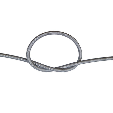 Grey bungee cord in a knot on a white background