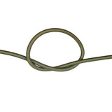 Khaki green bungee cord with a knot on a white background