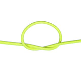 Neon yellow bungee cord with a knot on a white background