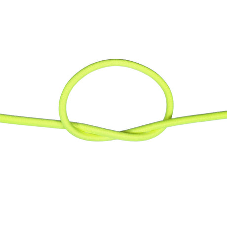 Neon yellow bungee cord with a knot on a white background
