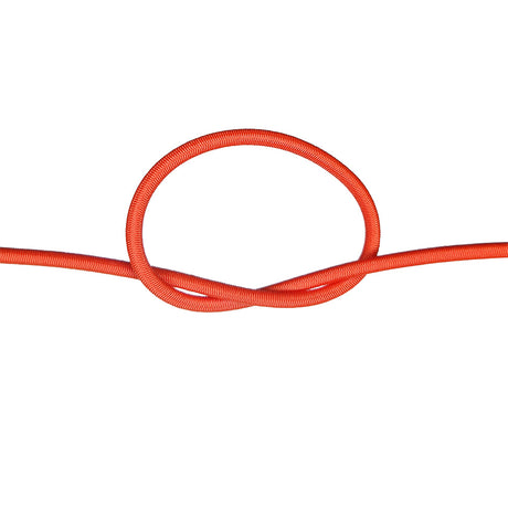 Orange bungee cord with a knot on a white background