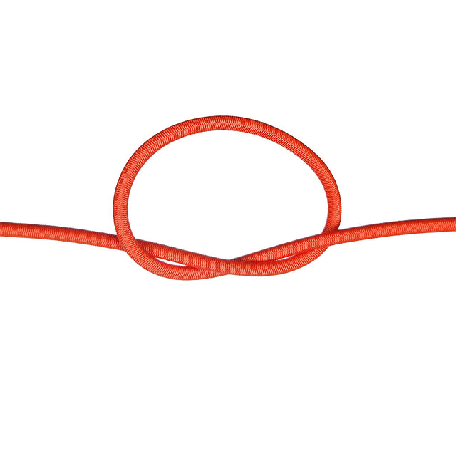 Orange bungee cord with a knot on a white background